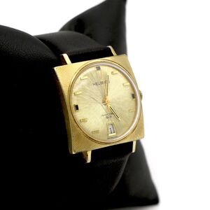 Helbros Vintage Invincible Square Gold Tone Starburst Dial Watch